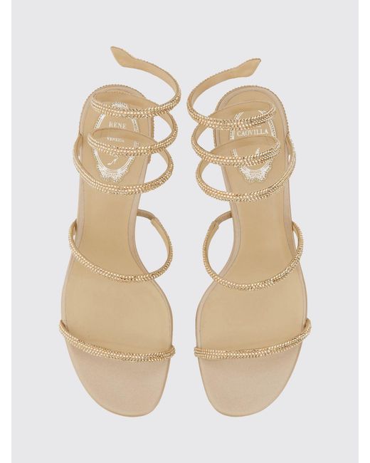 Rene Caovilla White Cleo Satin Sandals With Rhinestones