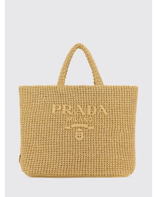 Prada Natural Crochet Raffia Bag With Logo