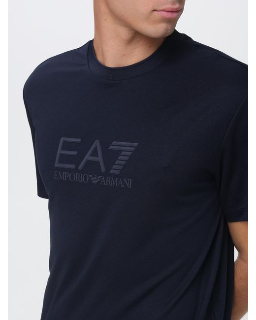 EA7 Blue Cotton T-Shirt With Logo for men