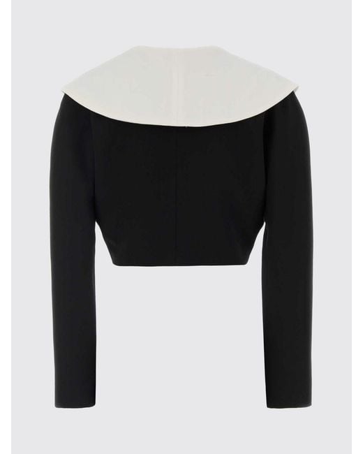 Alessandra Rich Blue Bicolor Double-Breasted Cropped Virgin Wool Blazer
