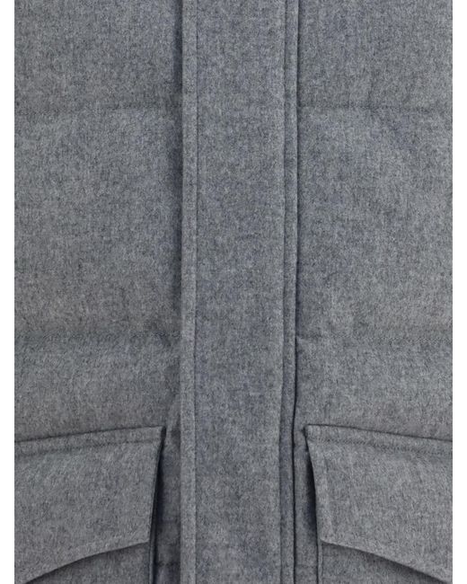 Brunello Cucinelli Gray Padded Wool Parka With Detachable Hood for men