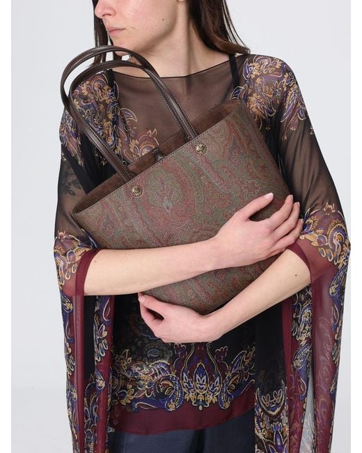 Etro Brown Essential Paisley Print Coated Cotton Bag
