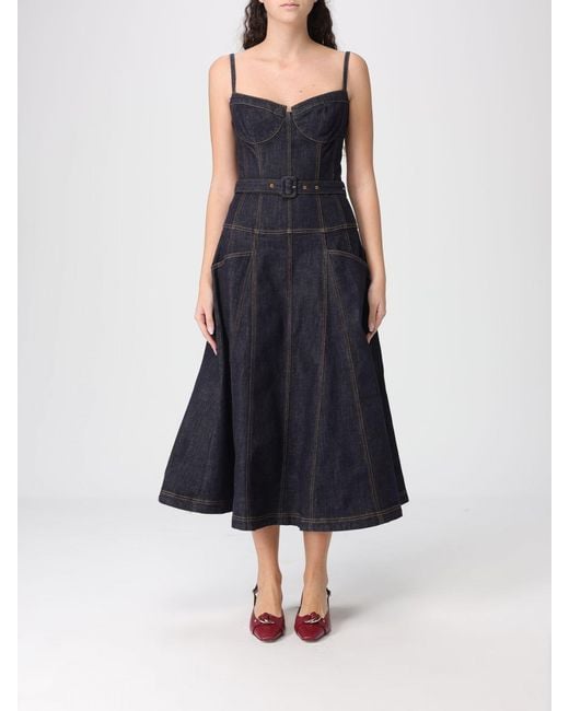 Self-Portrait Blue Cotton Denim Midi Dress