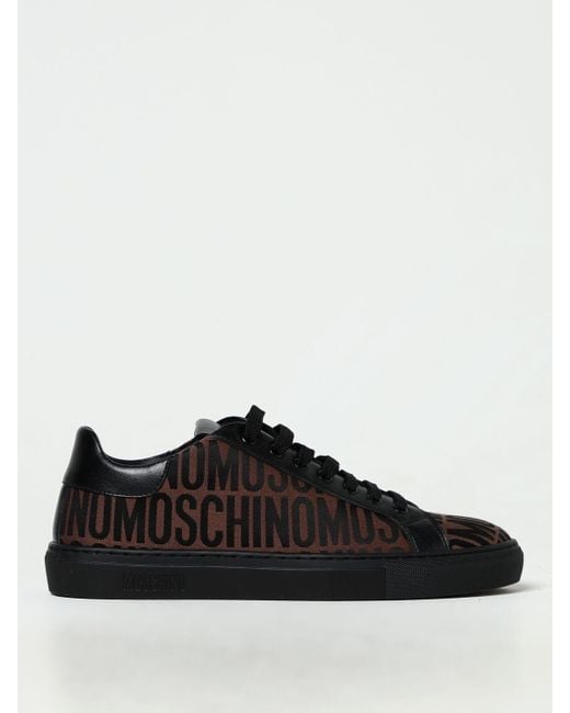 Sneakers in pelle e tessuto con logo jacquard di Moschino Couture in Black da Uomo