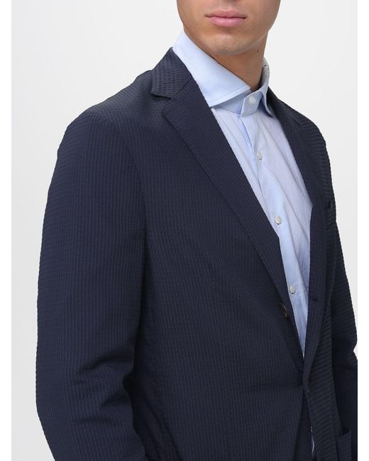 Eleventy Blue Single-Breasted Seersucker Cotton Suit for men