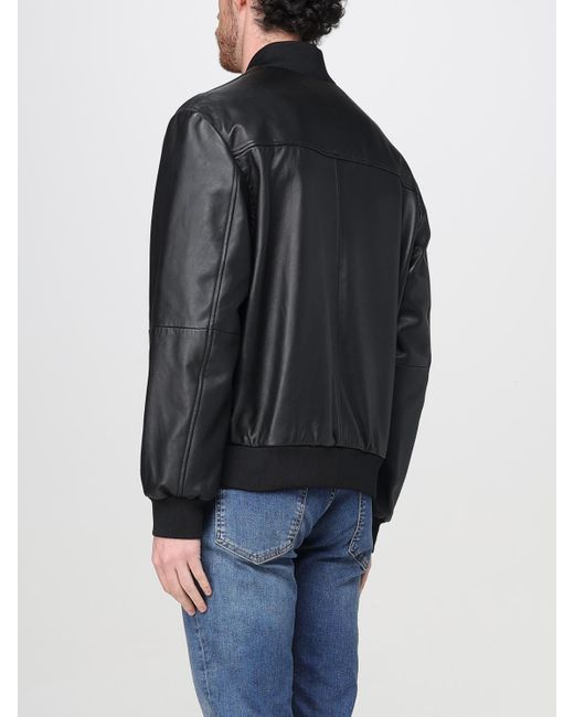 Just Cavalli Black Leather Bomber Jacket for men