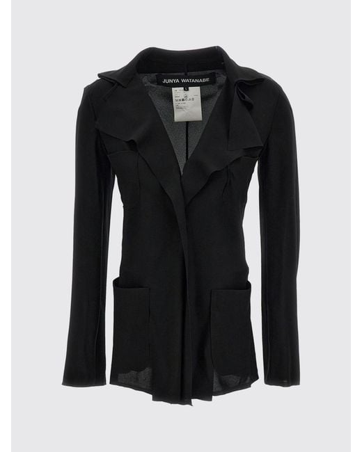 Junya Watanabe Black V-Neck Crêpe Shirt With Concealed Buttoning