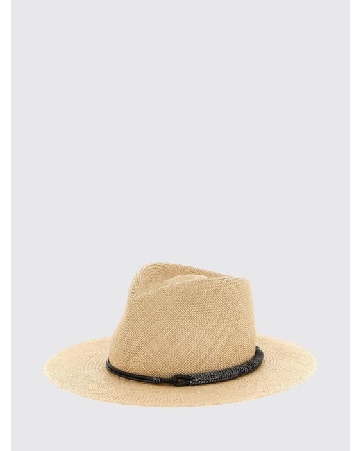 Brunello Cucinelli Natural Raffia Hat With Jewel Ribbon
