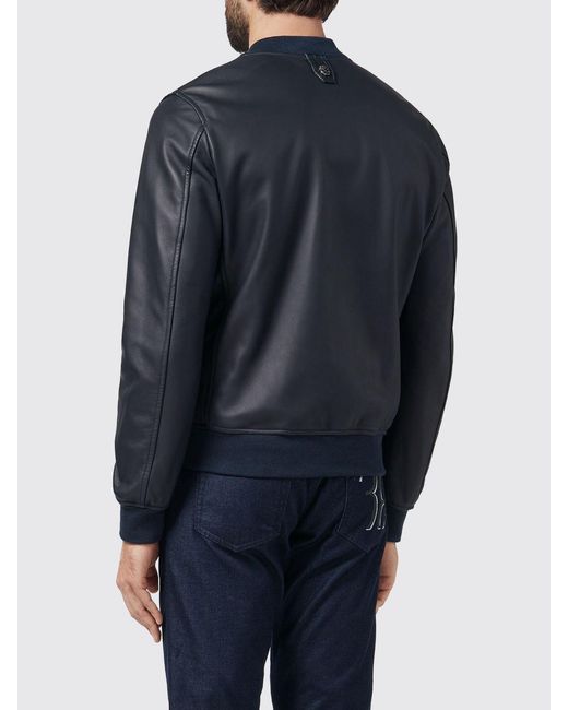 Billionaire Blue Nappa And Crocodile Leather Bomber Jacket With Crest for men