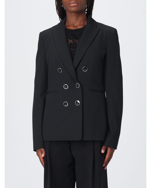 Pinko Blue Alexia Cropped Double-Breasted Crêpe Blazer With Rever Collar