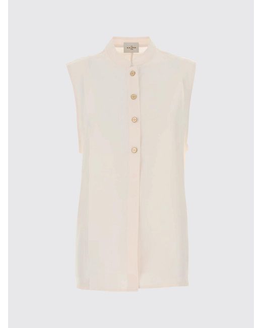 LeKasha White Sleeveless Slim Fit Silk Shirt With Mandarin Collar
