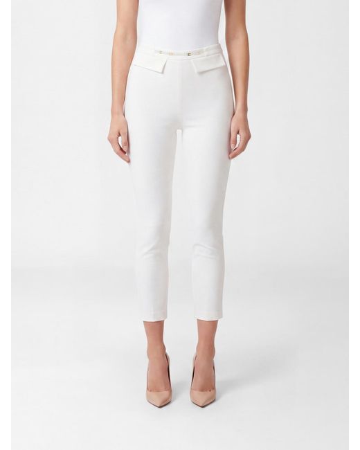 Elisabetta Franchi White High-Waisted Skinny Crêpe Trousers With Flap Pockets