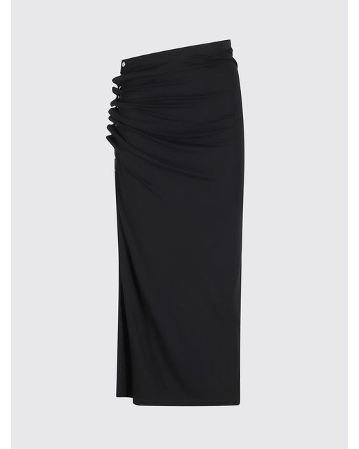 Rabanne Black Ruffled Viscose Blend Midi Skirt