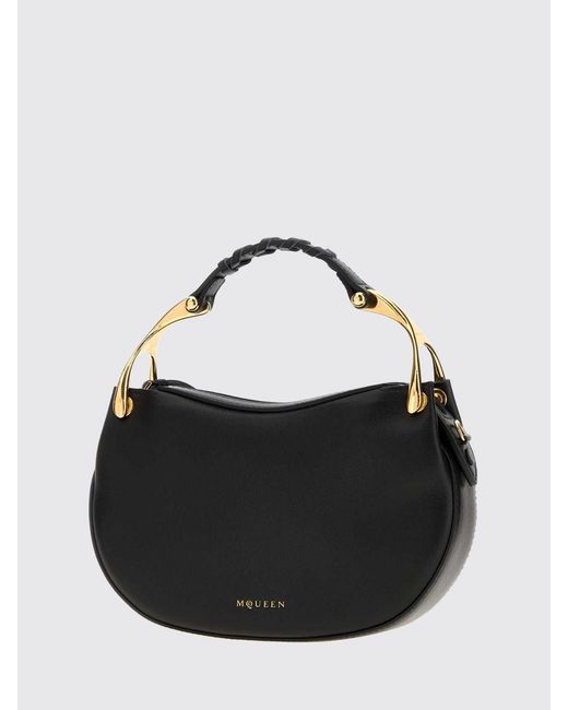 McQueen Black Wishbone Leather Mini Handbag With Removable Shoulder Strap
