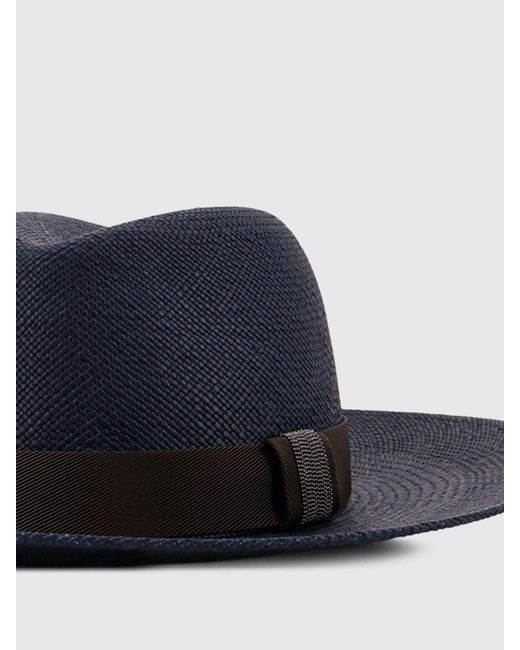Brunello Cucinelli Blue Raffia Hat With Ribbon