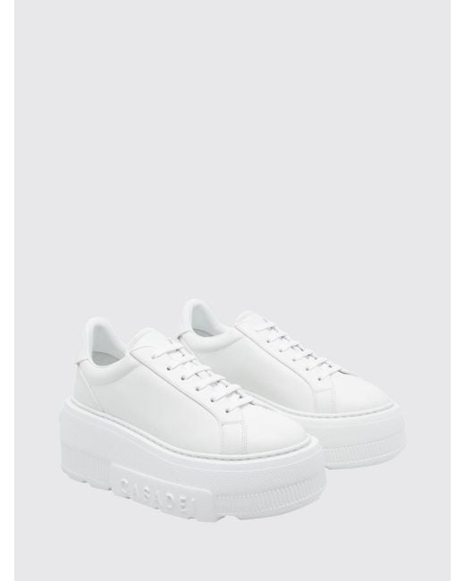 Casadei White Nexus Smooth Leather Platform Wedge Sneakers