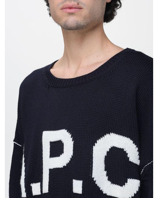 A.P.C. Blue Wool Blend Pullover With Logo for men