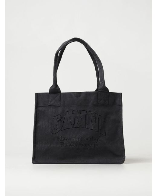 Borsa in cotone con logo di Ganni in Black