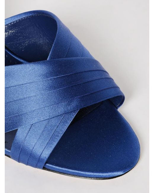 Manolo Blahnik Blue Viera Satin Mules