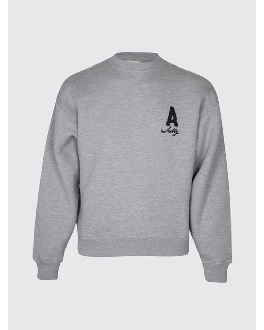 Autry Gray Cotton Crewneck Jumper With Contrast Logo And Dropped Shoulders for men