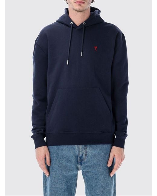 AMI Blue Cotton Hoodie for men