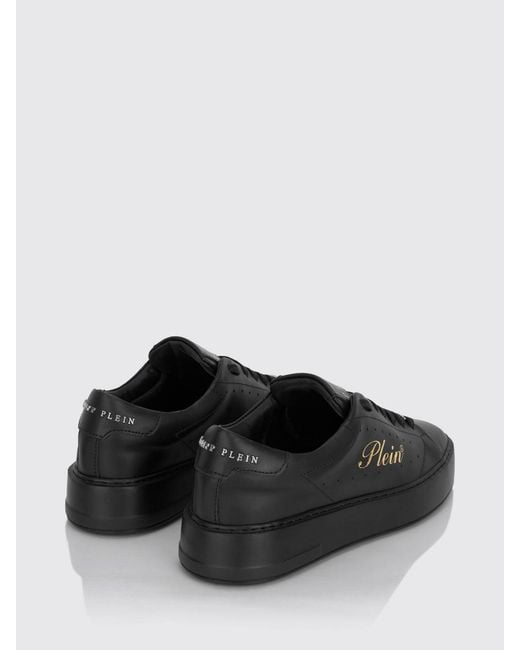 Philipp Plein Black Leather Low-Top Trainers With Chunky Sole And Laminated Logo for men