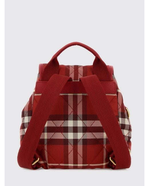 Burberry Red Horseshoe Nylon-Check-Rucksack Mit Ekd-Logo