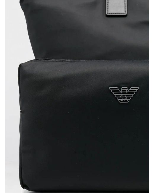Emporio Armani Black Medium Recycled Nylon Shopping Bag for men
