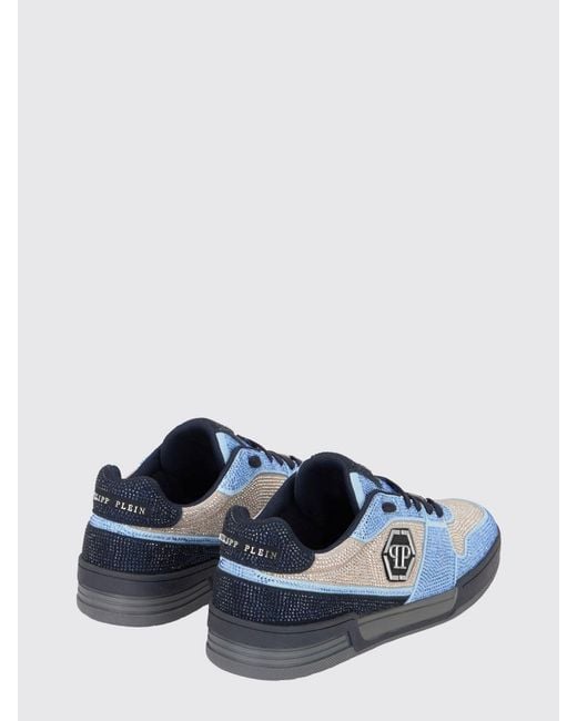 Philipp Plein Blue P-Force Leather Sneakers With Monogram And Crystals for men