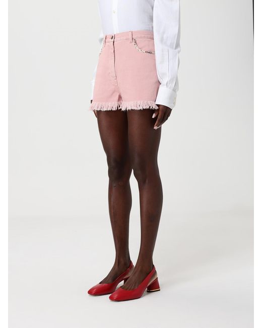 Valentino Pink Cotton Blend Shorts With Printed Pockets