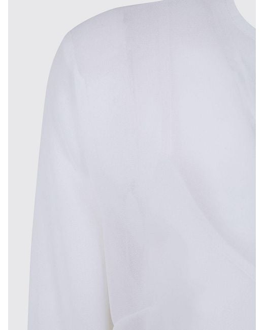 P.A.R.O.S.H. White P.A.R.O.S.H. Long-Sleeved Silk Blouse With Adjustable Waist Belt