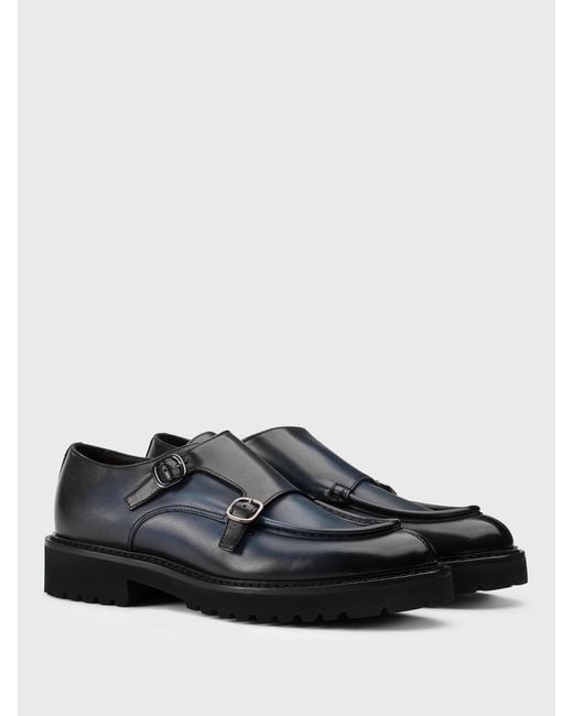 Doucal's Blue Leather Monk Strap Shoes for men