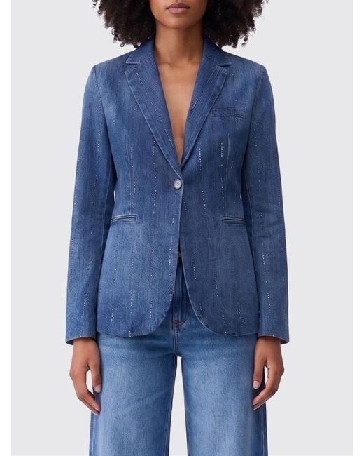 Liu Jo Blue Single-Breasted Denim Blazer With Micro Rhinestones