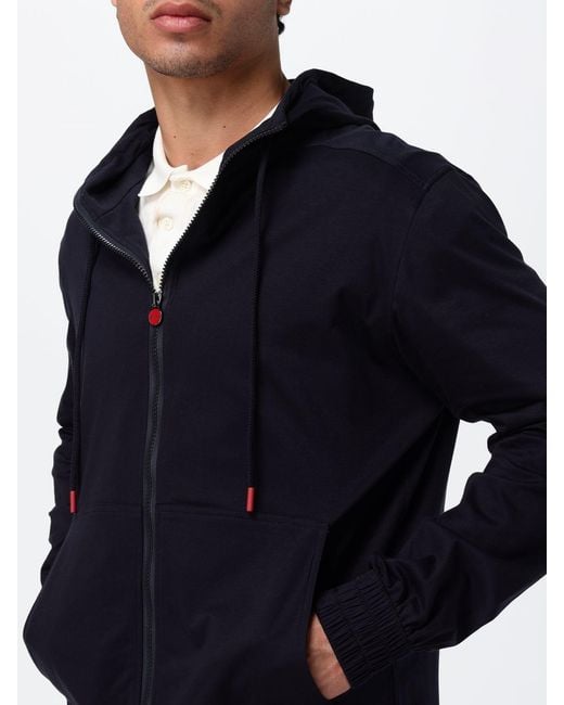 Kiton Blue Cotton Zip-Up Hoodie With Enameled Logo for men