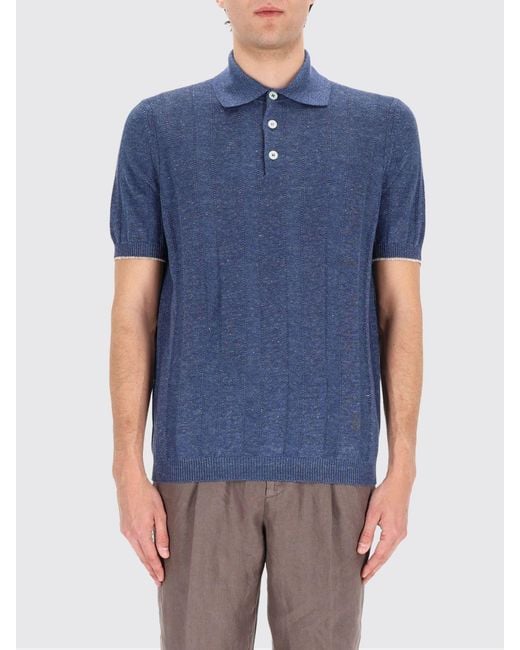 Brunello Cucinelli Blue Cotton Knit Polo Shirt for men