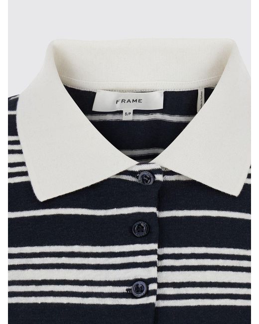 FRAME Blue Two-Tone Striped Linen Knit Polo Shirt With A Classic Collar