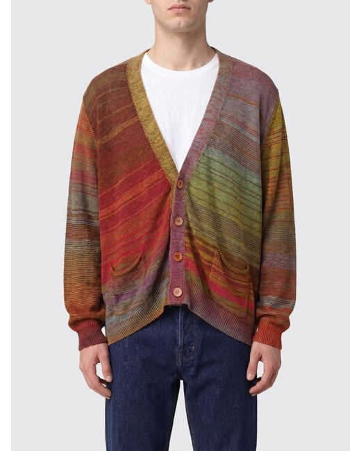 Magliano Red Striped Cotton Cardigan With Logo for men
