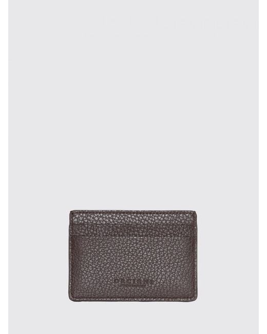 Orciani Gray Micron Hammered Leather Credit Card Holder for men