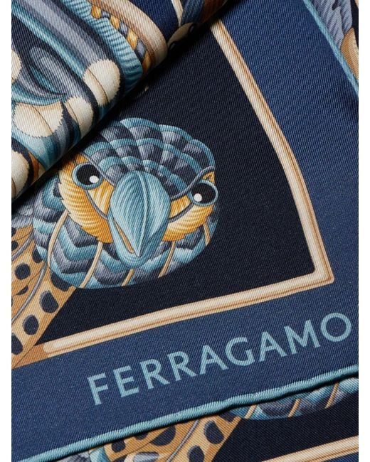 Ferragamo Blue Square Silk Foulard With Vintage Floral Print