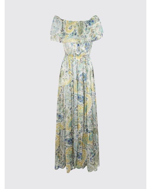 Etro White Off-The-Shoulder Paisley Print Pure Silk Long Dress