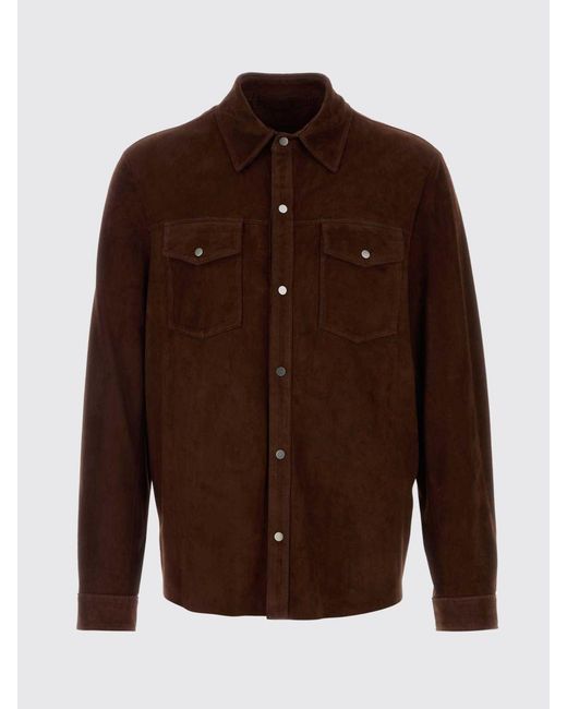 Salvatore Santoro Brown Suede Leather Shirt Jacket With Patch Pockets for men