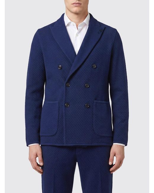 Lardini Blue Cotton Double-Breasted Blazer for men