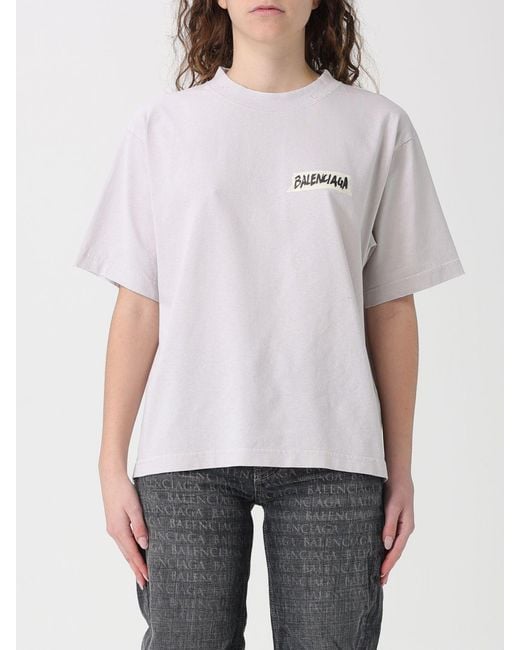 Balenciaga White Cotton T-Shirts With Logo