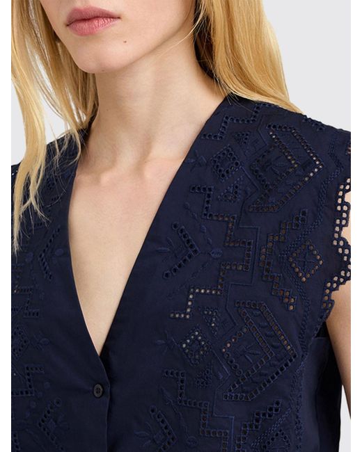 Momoní Blue MomonÌ Sleeveless Openwork Cotton Blouse With Embroidery