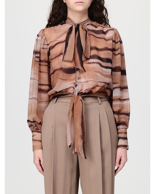 Elisabetta Franchi Brown Chiffon Shirt With Abstract Print
