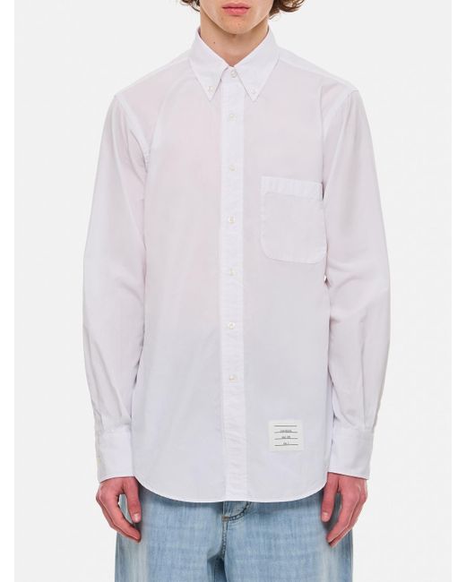 Thom Browne White Button-Up Cotton Shirt With Grosgrain Placket And Signature Patch for men