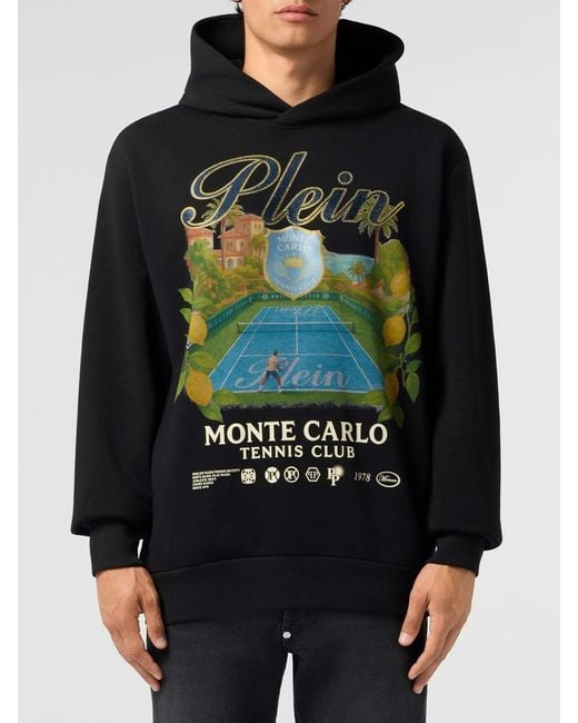 Philipp Plein Black Graphic Logo Print Jersey Hoodie for men