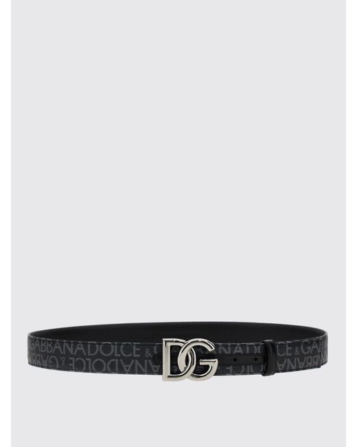 Cintura in pelle e tela spalmata con logo all over e fibbia DG di Dolce & Gabbana in White da Uomo