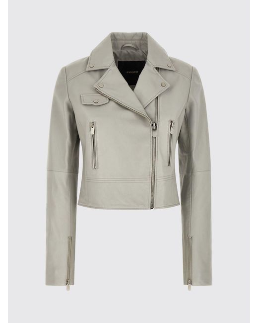 Pinko Gray Faux Leather Biker Jacket