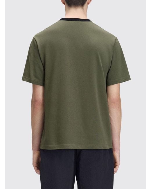 Fred Perry Green Printed Cotton Crew Neck T-Shirt With Contrast Trims And Logo for men
